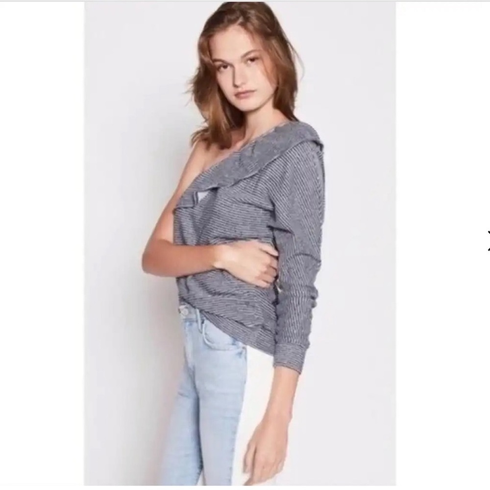 Joie Aleesha Striped One Shoulder Ruffled Blouse